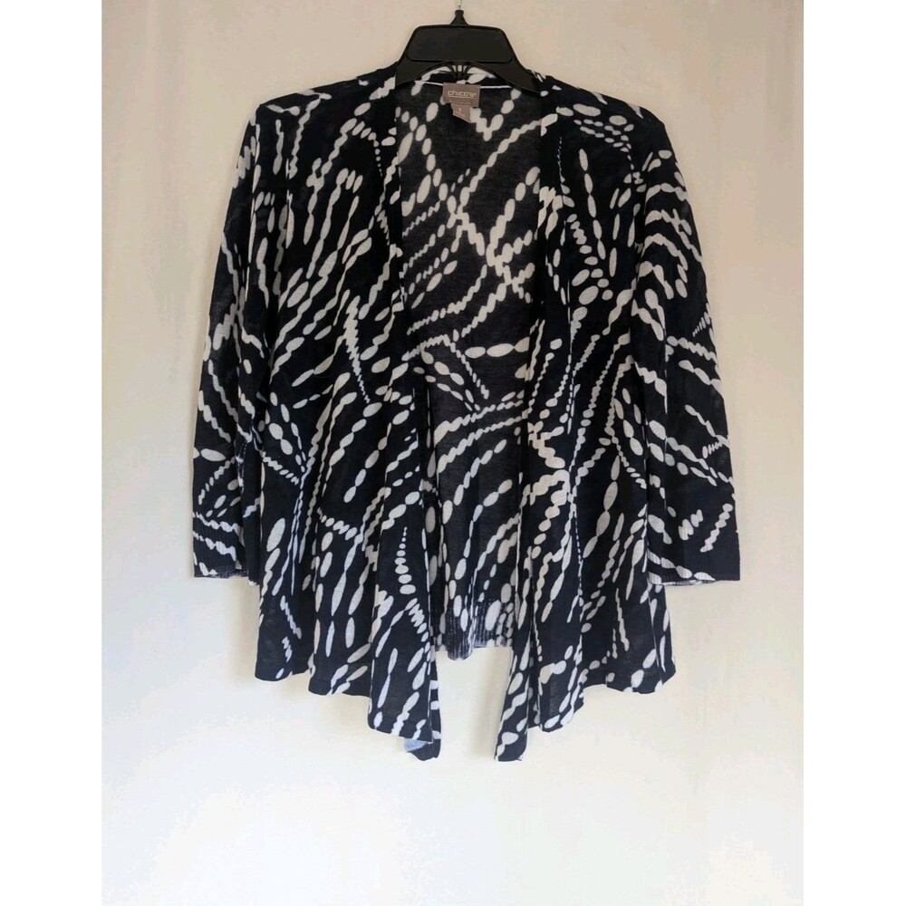 Chico's Women's Size 1 Light Open Front Cardigan Sweater Navy Blue White